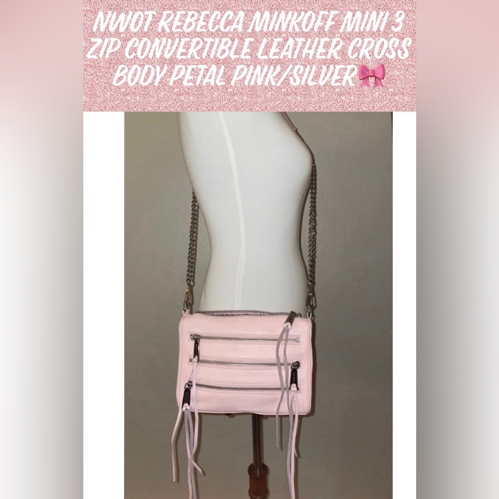 NWOT Rebecca Minkoff Mini 3 Zip Convertible Leather Cross Body Petal Pink/SLVR🎀